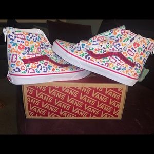 Hi top rainbow leopard print Vans